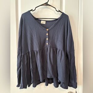 Navy Guessing Game Button Blouse